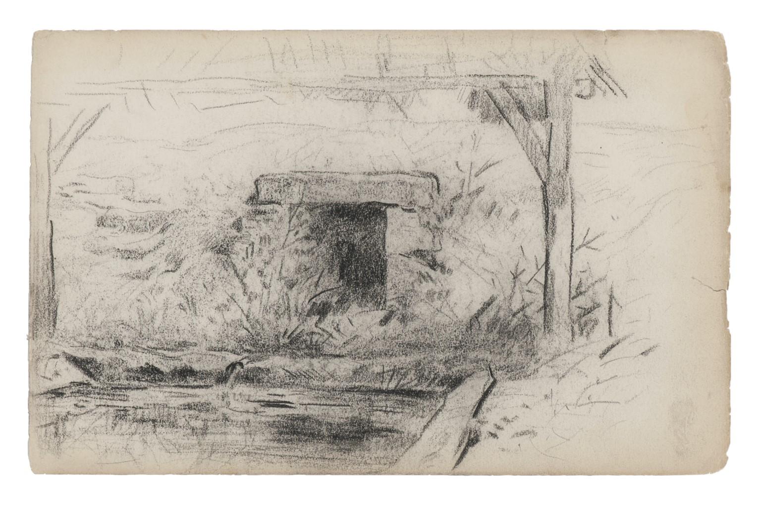 Cottage - Drawing original au crayon - 19ème siècle