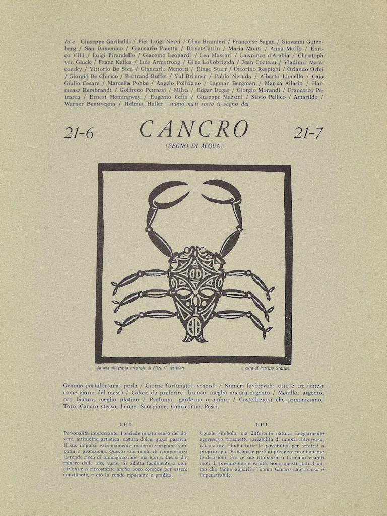 Cancer – Original Holzschnitt von P. C. Antinori – 1970er Jahre