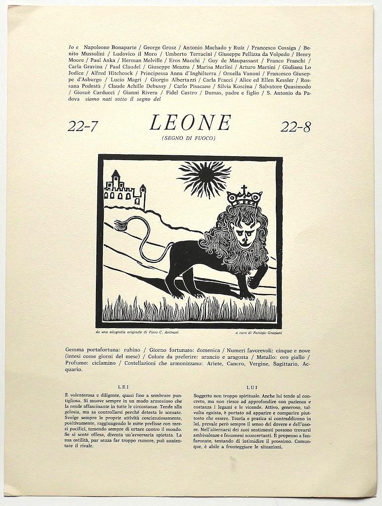 Lion - Original-Holzschnitt von P. C. Antinori - 20. Jahrhundert