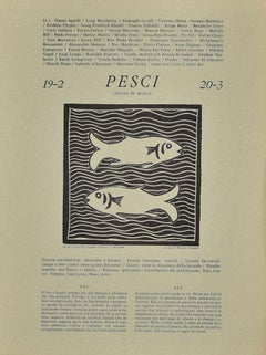 Les deux poissons - gravure sur bois originale de P. C. Antinori - XXe siècle