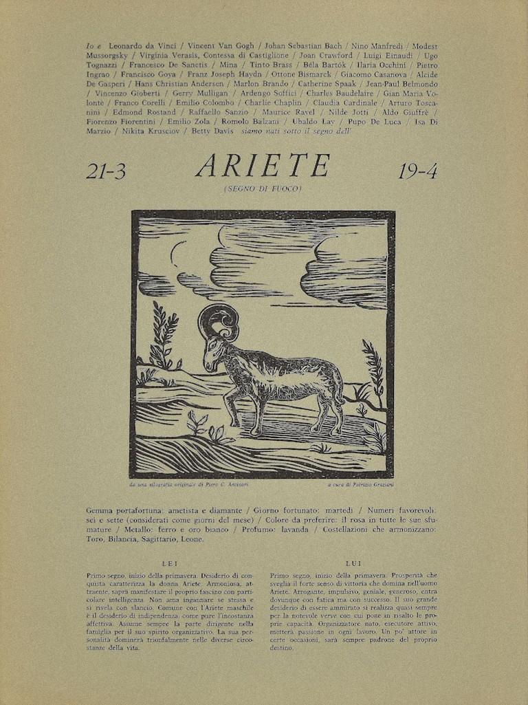 Signes du zodiaque - Le bélier - gravure sur bois originale de P. C. Antinori - 1970
