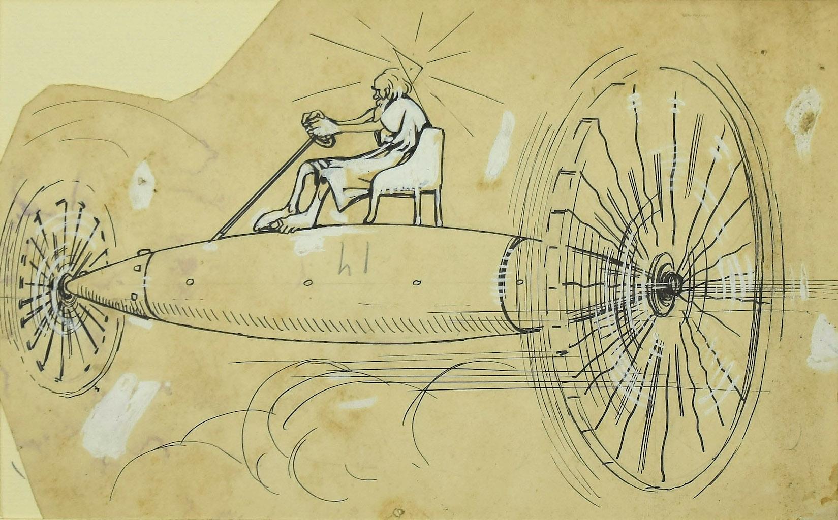 Gabriele Galantara Figurative Art - The Flight - Original Pen on Paper by G. Galantara - 1910 ca