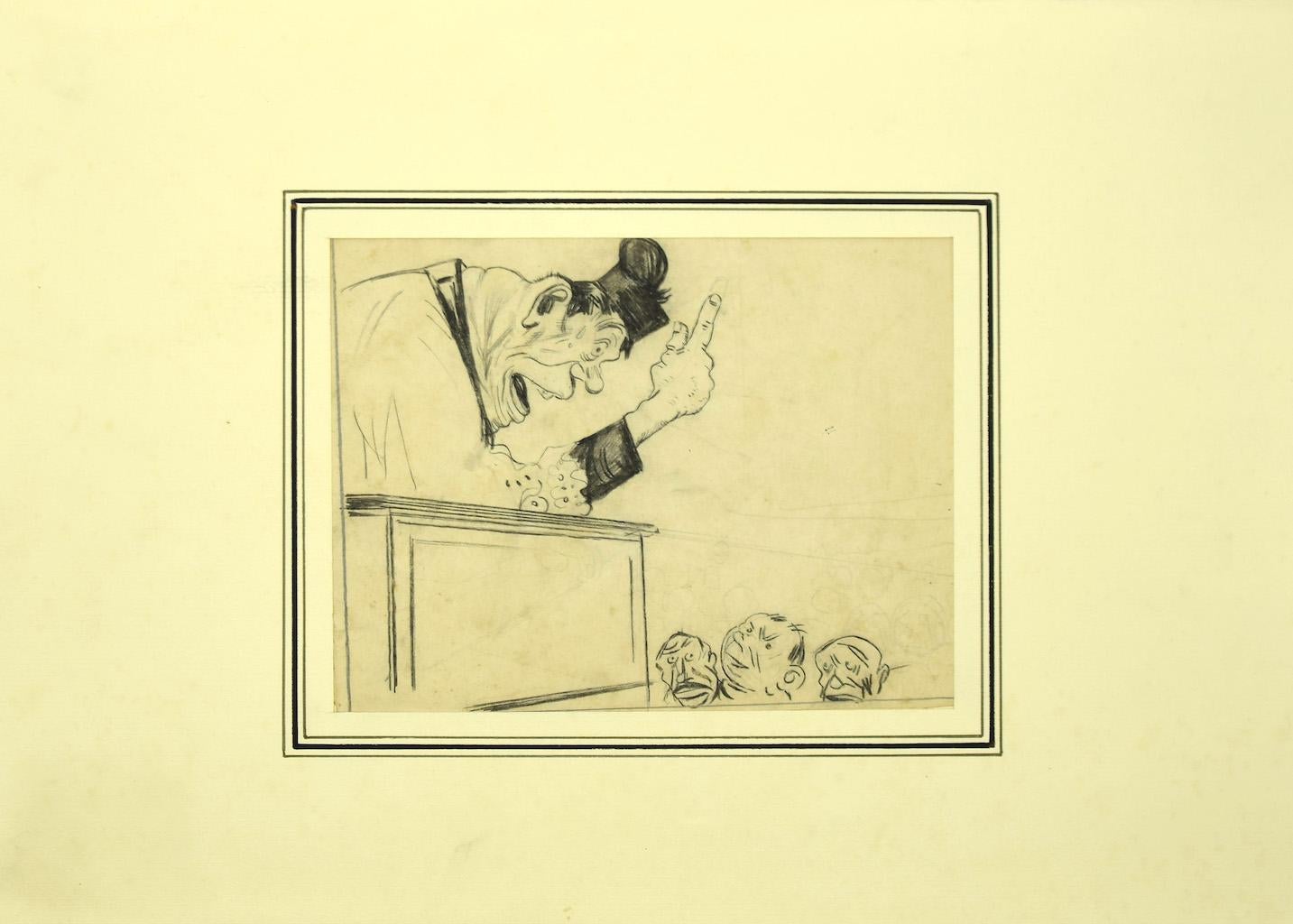 Preach - Original Pen, Ink and Pencil on Paper by G. Galantara - 1908 ca. - Art by Gabriele Galantara