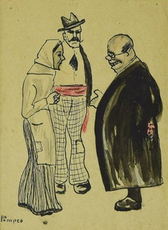 Figures - Figures  - Techniques mixtes originales sur papier de G. Galantara - 1908 environ.