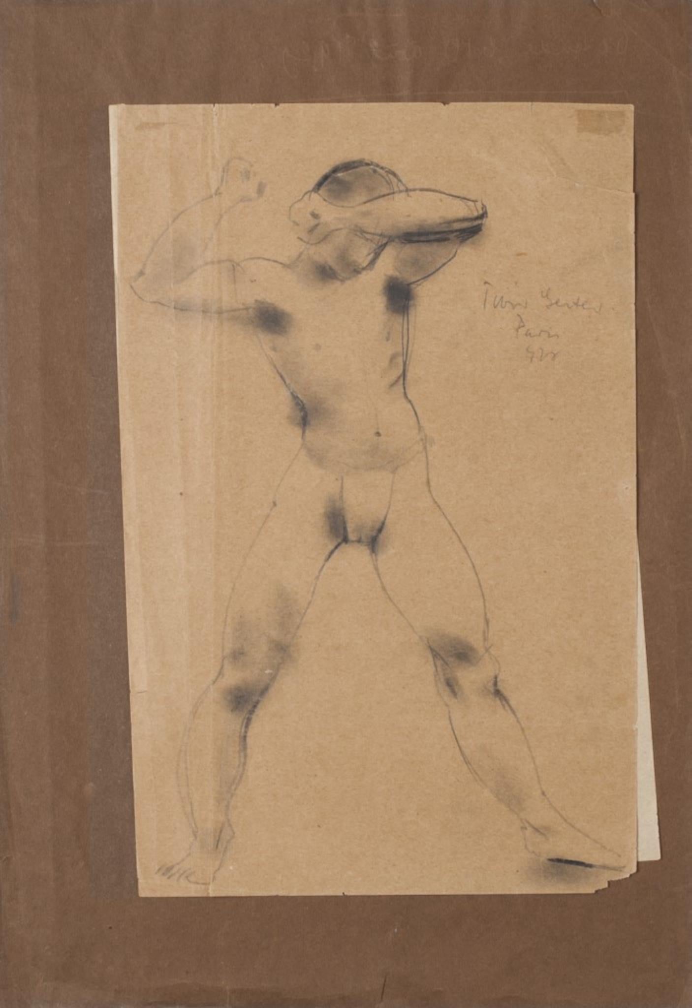 Unknown Figurative Art - Wrestler - Original Pencil Drawing - 20th Century