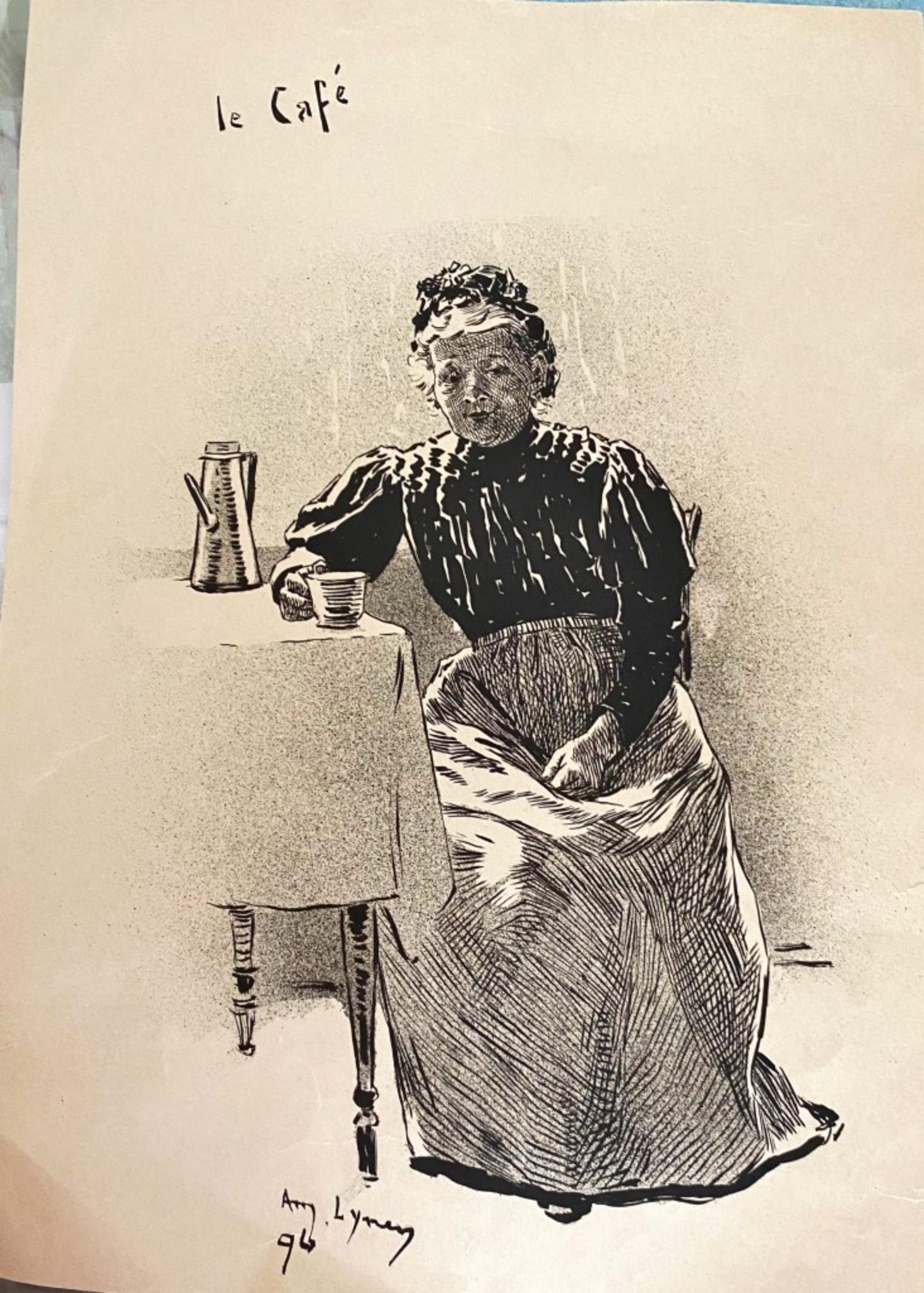 Il Café - Original Lithograph by André Lynen - 1896