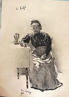Il Café - Litografia originale di André Lynen - 1896