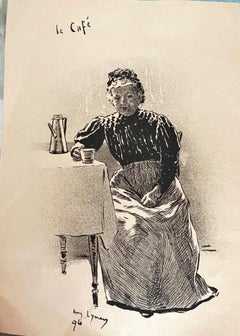 Antique Il Café - Original Lithograph by André Lynen - 1896