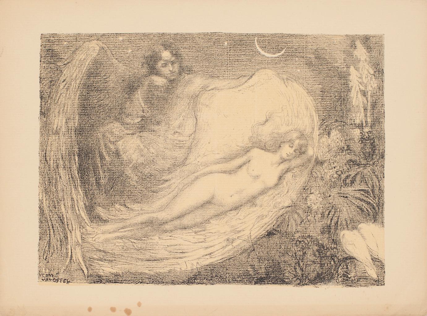 Abstract Painting Edmond Marie Gabriël Van Offel - Angle et nu -  Lithographie d'E. M. G. Van Offel - Début 1900