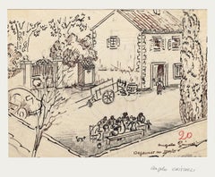 Lunch in The Countryside (Le déjeuner à la campagne) - dessin original d'Angelo Griscelli - 20e Centrury