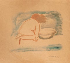 Nude - Original-Aquarell auf Papier von Mino Maccari -  1950er Jahre