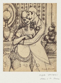 The Couple - Original Drawing by Angelo Griscelli - 20th Centrury
