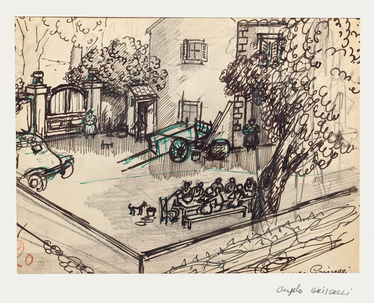 Lunch in The Countryside - Drawing d'Angelo Griscelli - 20th Centrury en vente 1