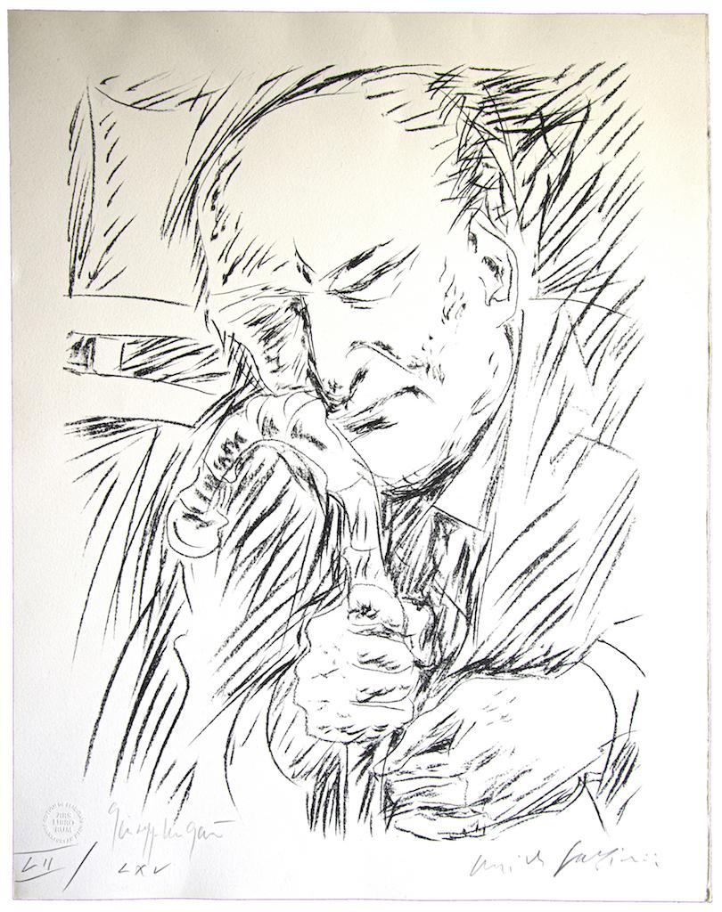 Portrait of Giuseppe Ungaretti - Original Lithograph by Pericle Fazzini - 1958