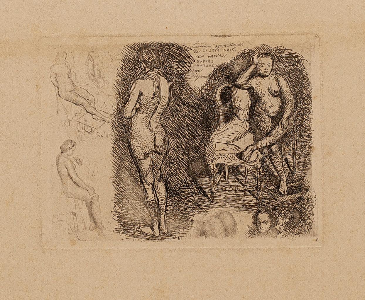 Nude - Etching by Isac Regnaut - 20th Century