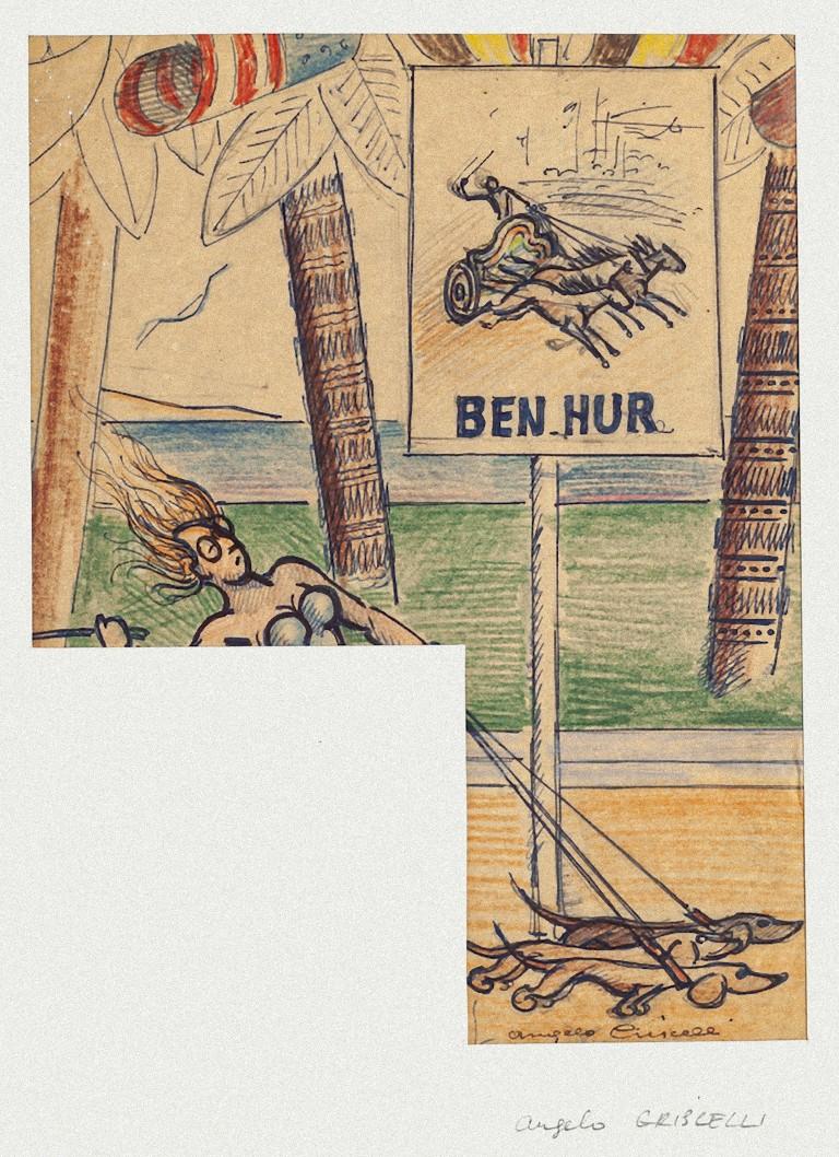 Ben-Hur ist eine Originalzeichnung mit Bleistift  China Tinte auf Papier realisiert von Angelo Griscelli (1893 - 1970)

Der Erhaltungszustand ist gut und alt.

Rechts unten handsigniert. Schnitt auf der unteren linken Seite.

Passepartout Inklusive: