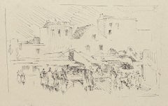 Mercado - Dibujo a pluma original de Dansac - 1960 ca.