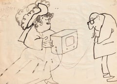 The Couple - Original Aquarellzeichnung auf Papier von Mino Maccari -  1958