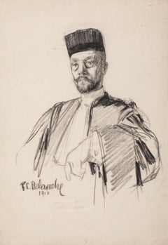 Portrait - dessin original au crayon par Paul Charles Delaroche - 1910