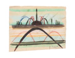 Fountain - Original Watercolor on Paper by Jean Delpech - 1964