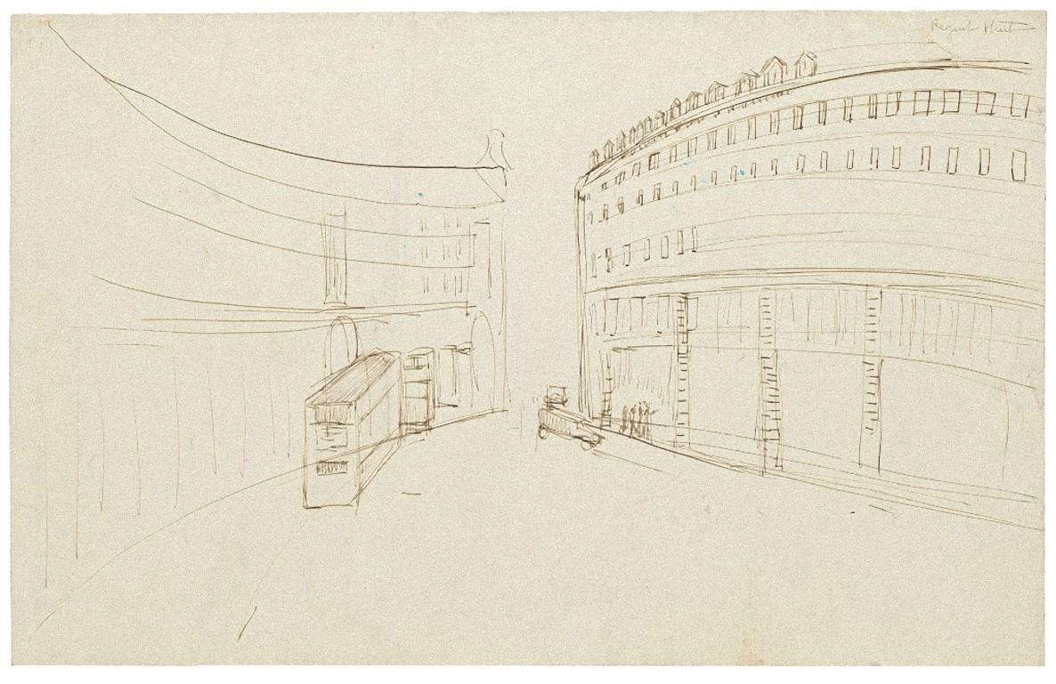 Figurative Art Gustave Bourgogne - Croquis pour deux bâtiments - Crayon original sur papier - 20ème siècle