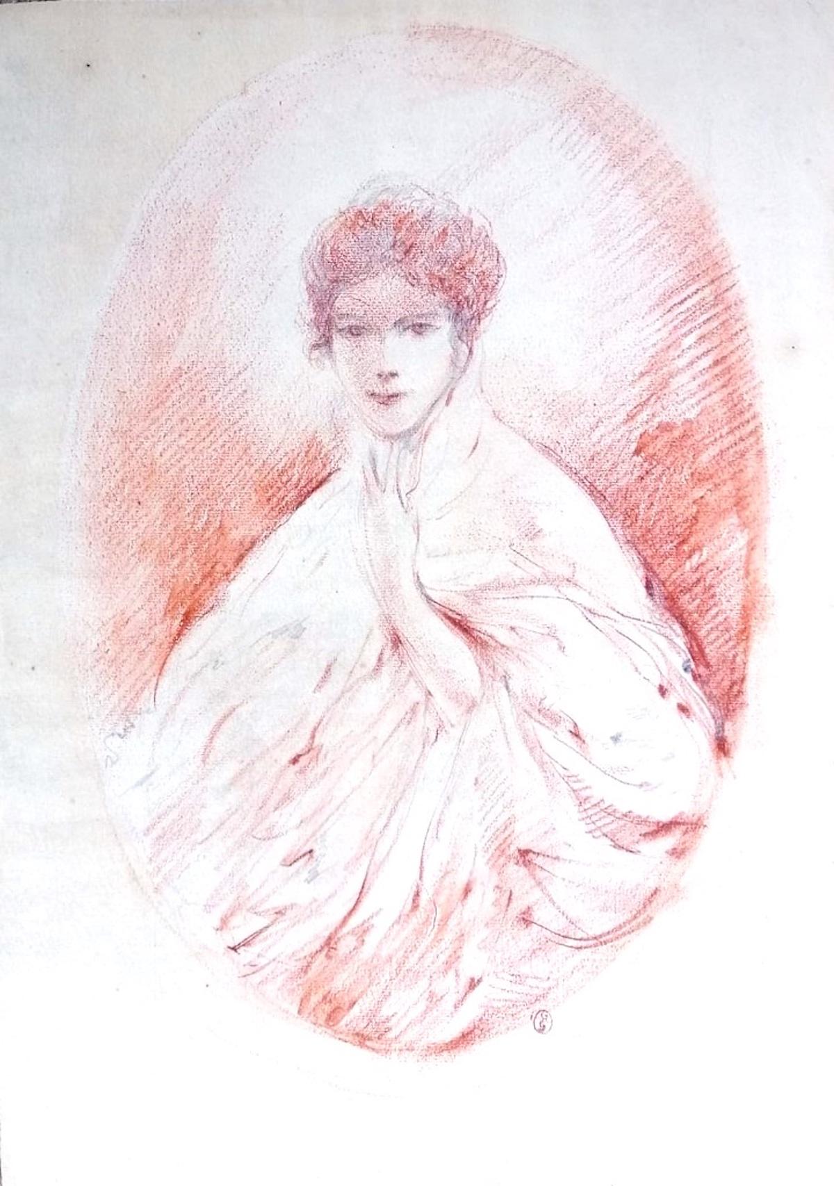 Unknown Portrait - Venus in Furs - Drawing on Paper - 1880s