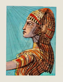 Retro Costume - Ink and Watercolor on Paper by E. Berman - 1950s