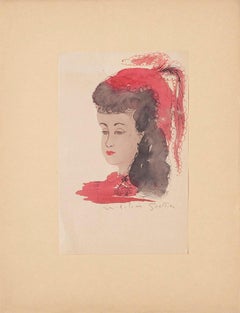 Portrait d'Anna - Aquarelle originale de Madeleine Sellier - 20ème siècle