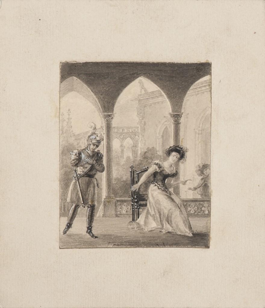 Gallant Scene - Pencil Drawing - 19th Century