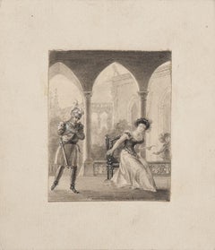 Gallant Scene - Original Pencil Drawing - 19th Century