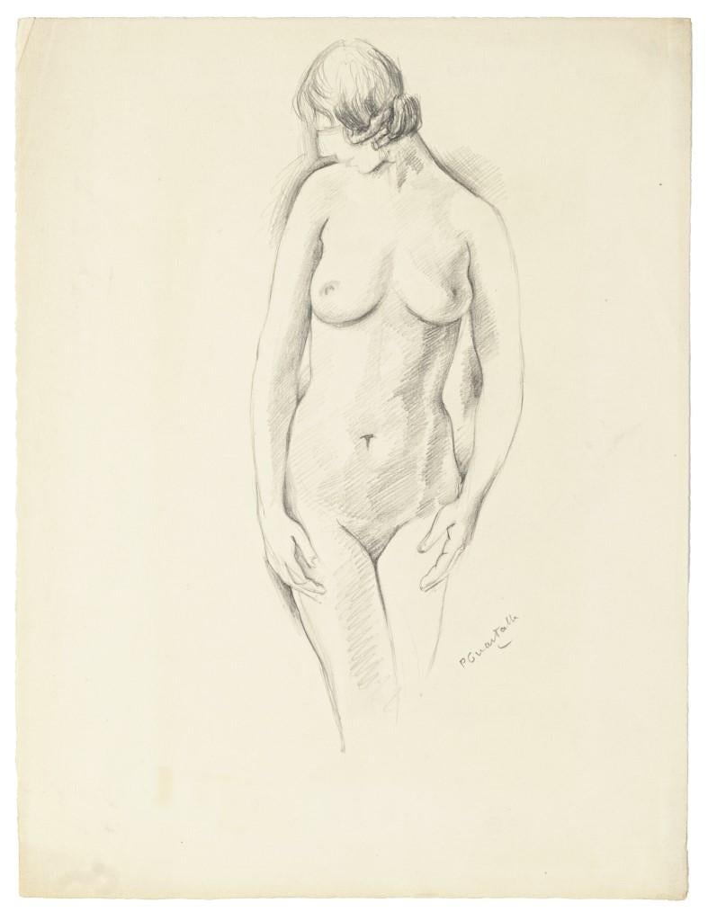 Aktzeichnung – Bleistiftzeichnung von Pierre Guastalla – 20. Jahrhundert