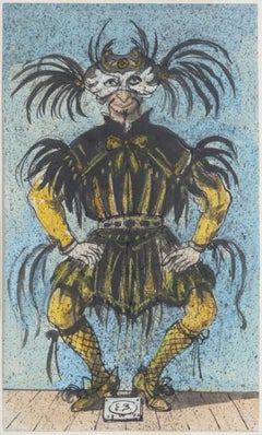 Theatrical Costume - Original Ink and Watercolor Drawing by Eugène Berman - 1972