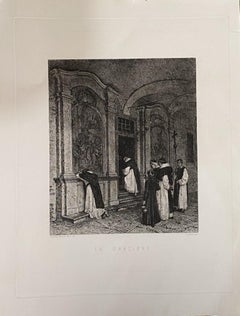 In Prayer - Etching by Federico Pastoris - 19th Century