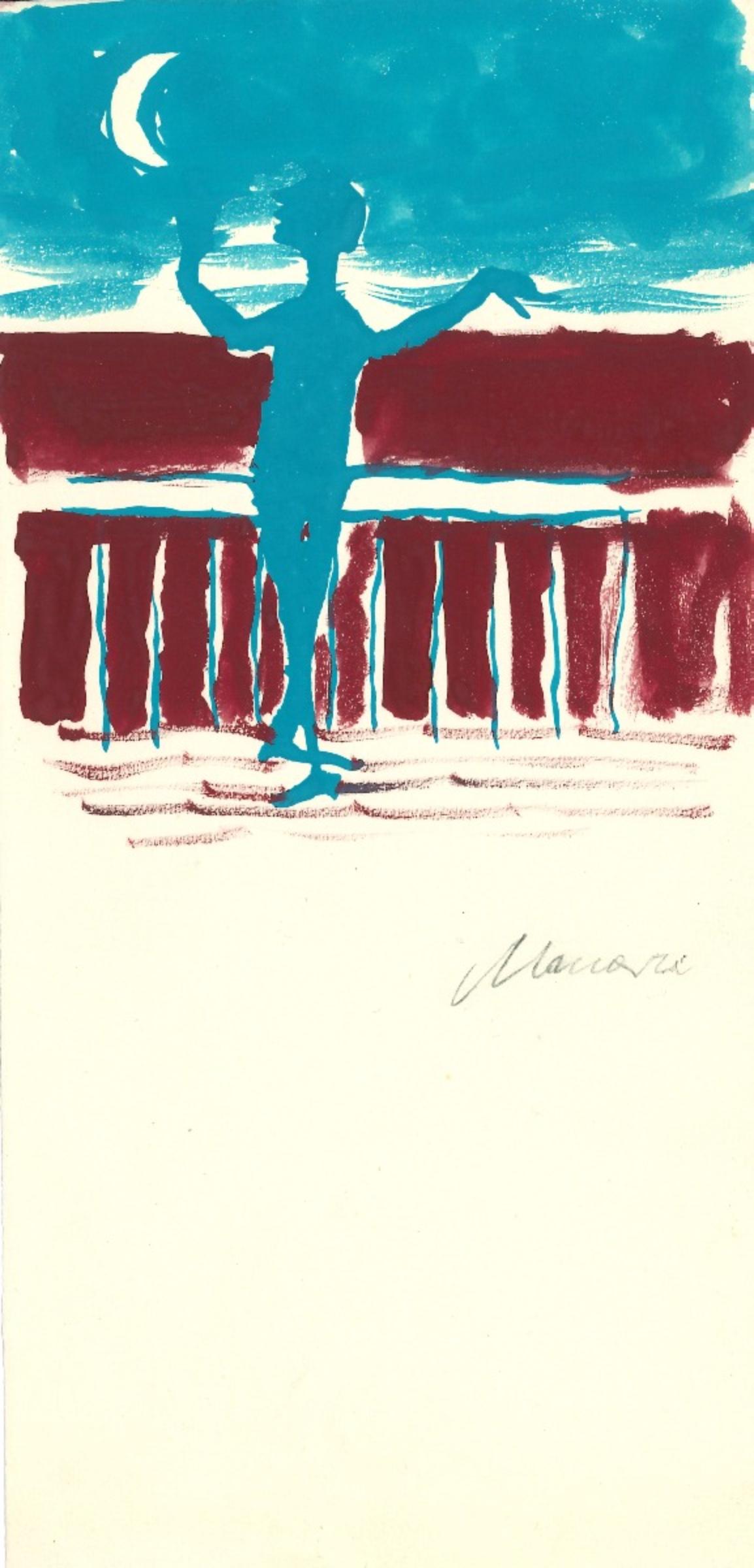 Advertisement for Tirreno is an original artwork realized by Mino Maccari in the 1970's.

Colored mixed media drawing on cardboard.

Hand-signed by the artist on the lower margin. 

The artwork is a little sketch for the famous periodic Il
