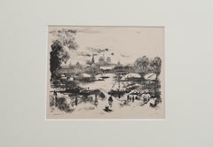 Paysage parisien - Gravure originale d'Eugne Blry - 1838