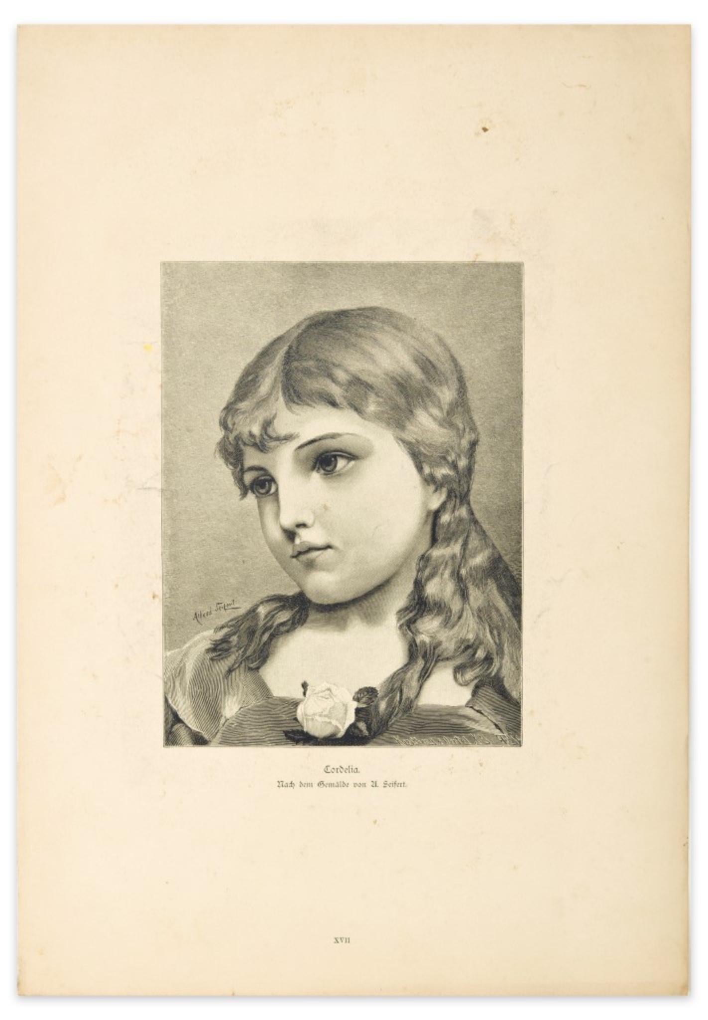 Die Frau ist eine Original-Zinkographie auf Papier von U. Seifert aus dem Jahr 1905.

Diese besondere Zinkographie stellt das Porträt einer Frau dar. Der Titel des Werkes "Cordelia" und die Beschriftung "Gemalde don U.Seifert" in der unteren