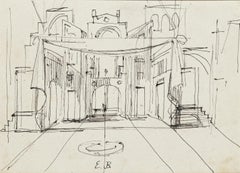 Theatrical Scene - Original Ink Drawing by Eugène Berman - Mid-20th Century