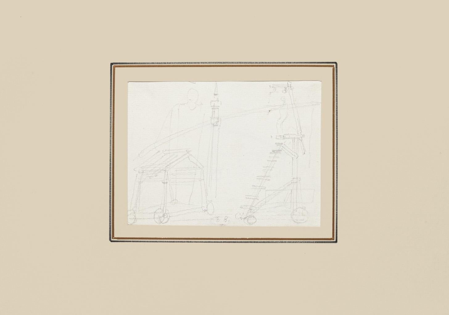 Theatrical Scene - Drawing In Pencil by Eugène Berman - 20th Century For Sale 1