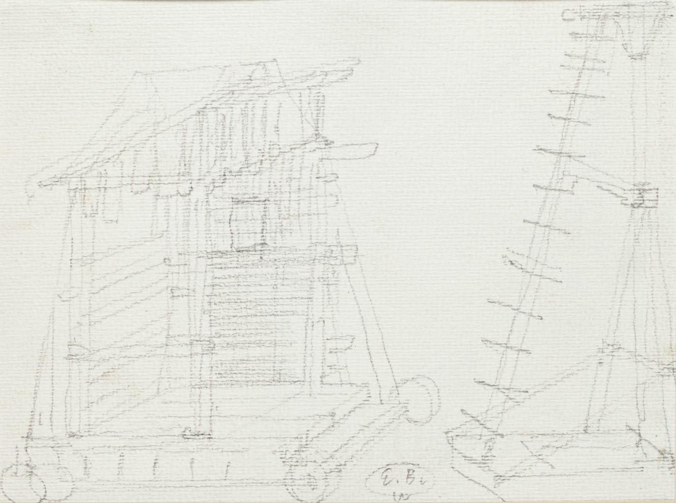 Escena teatral - Dibujo a lápiz de Eugène Berman - Siglo XX