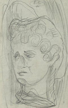 Masked Head - Drawing In Pencil by Eugène Berman - 1950s