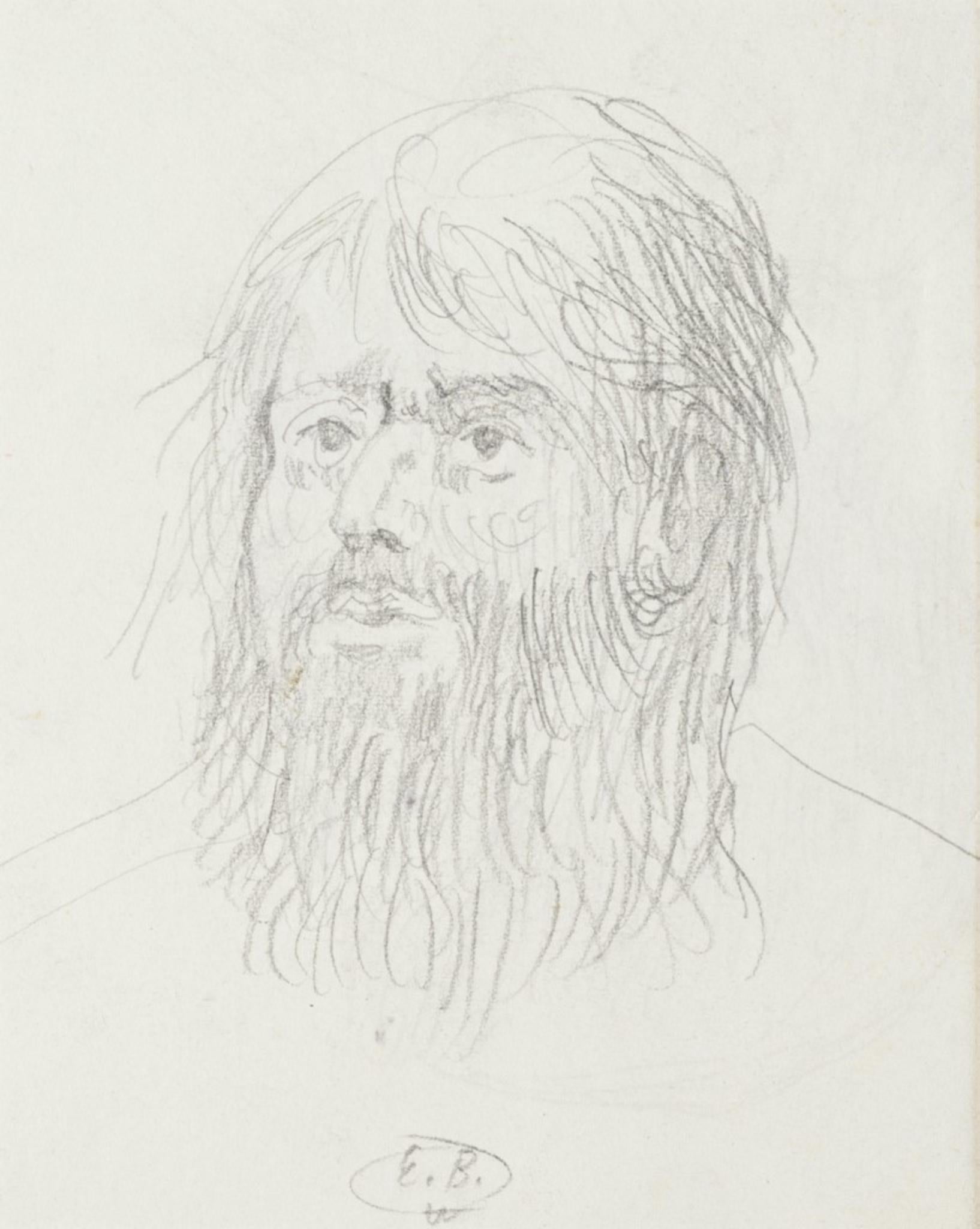 Head of Man - Pencil Drawing by Eugène Berman - 1950s