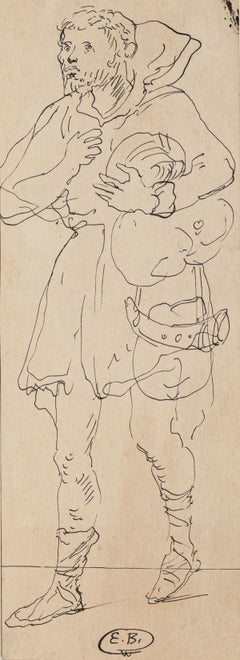 Vintage Theatrical Costume - Pencil Drawing by Eugène Berman - 1950s