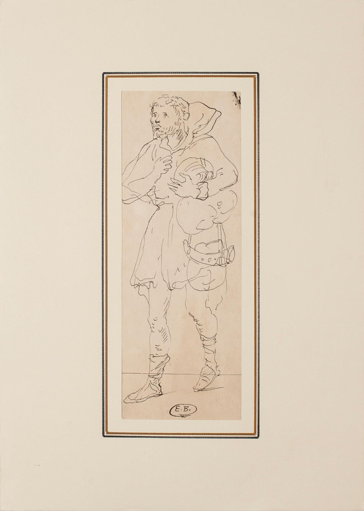 Theatrical Costume - Pencil Drawing by Eugène Berman - 1950s For Sale 1