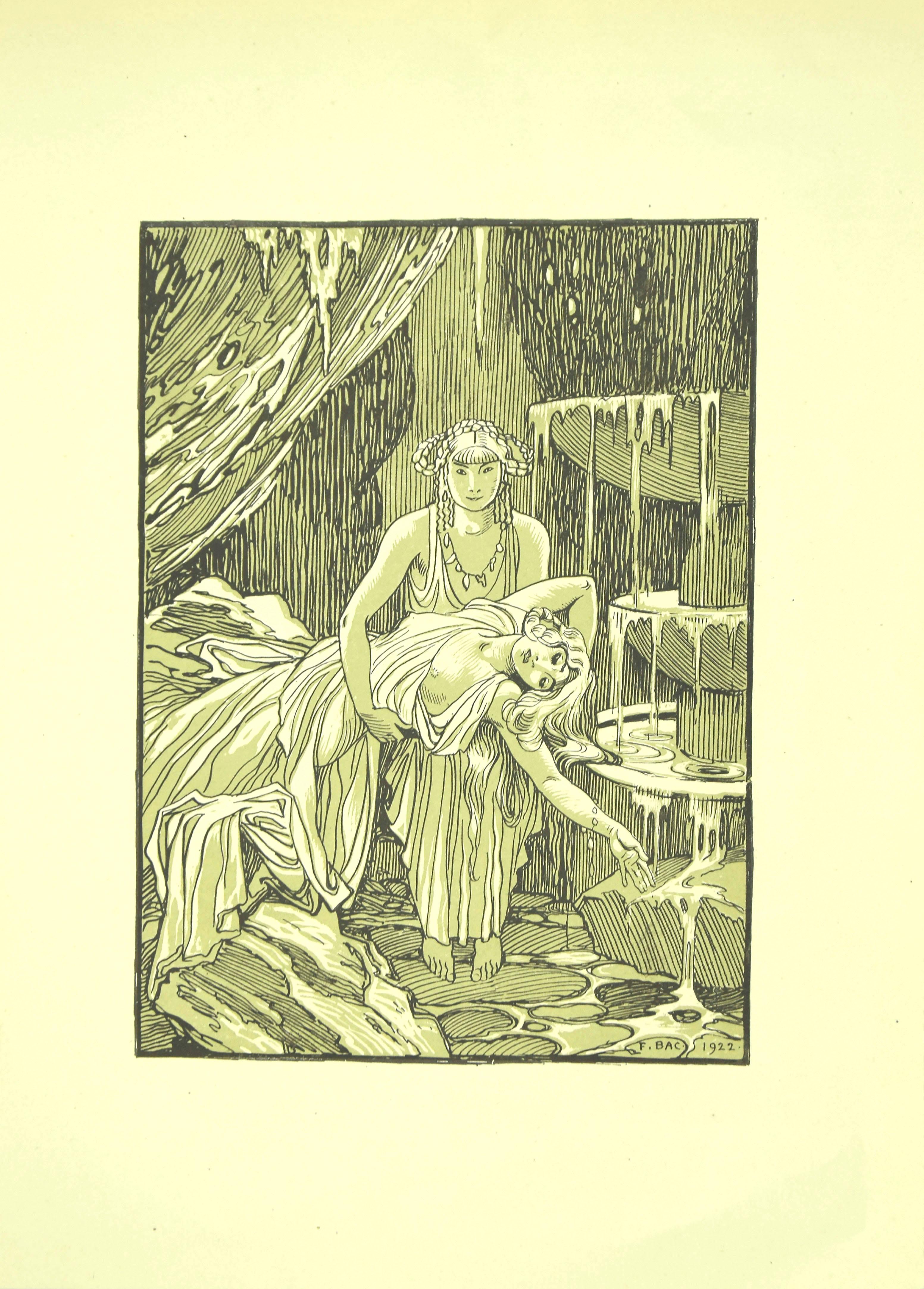 Ferdinand Bac Figurative Print - The Fountain - Original Lithograph by F. Bac - 1922