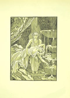 La fontaine - Lithographie originale de F. Bac - 1922