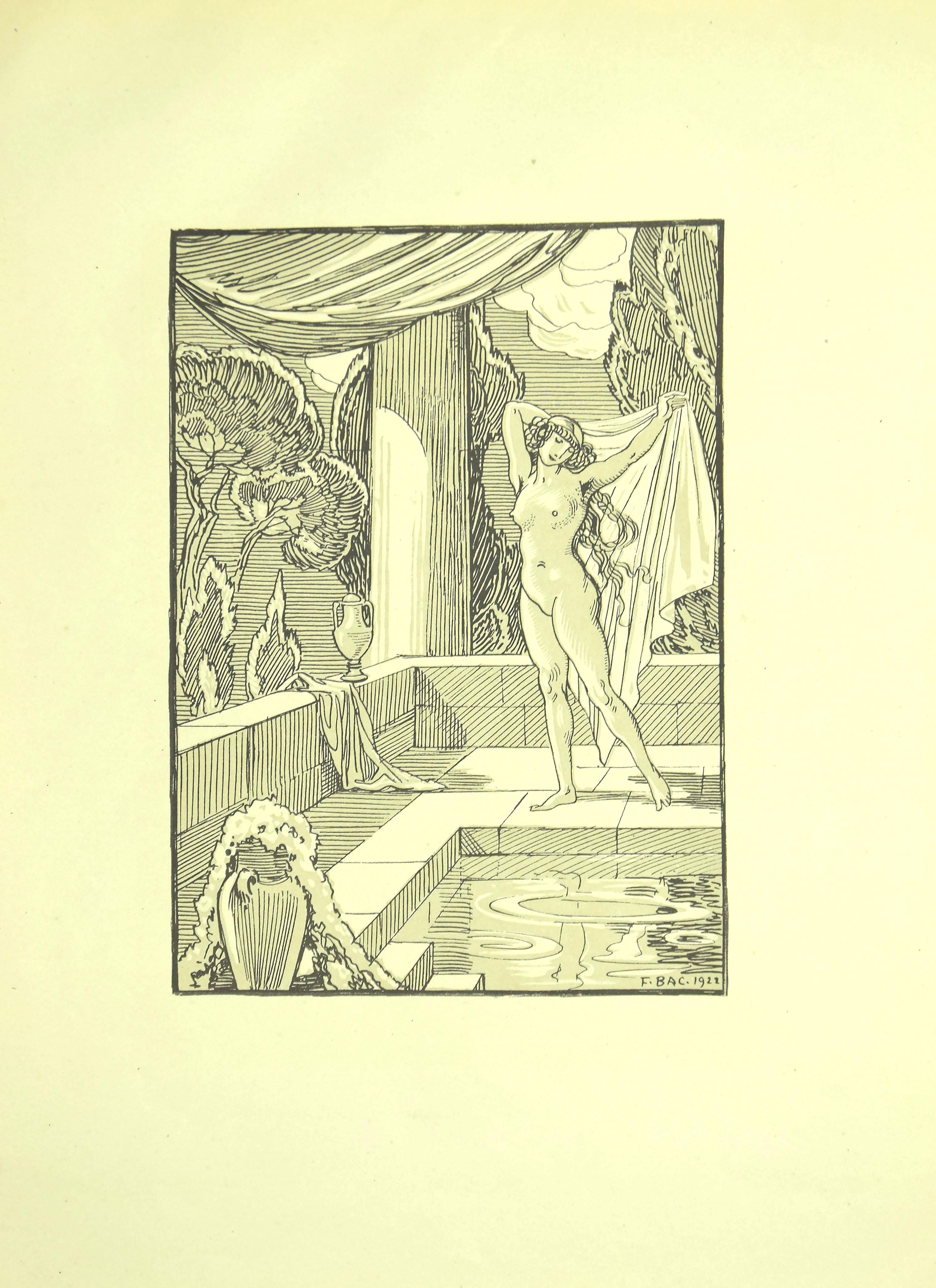 Ferdinand Bac Figurative Print - The Bath of Venus - Original Lithograph by F. Bac - 1922
