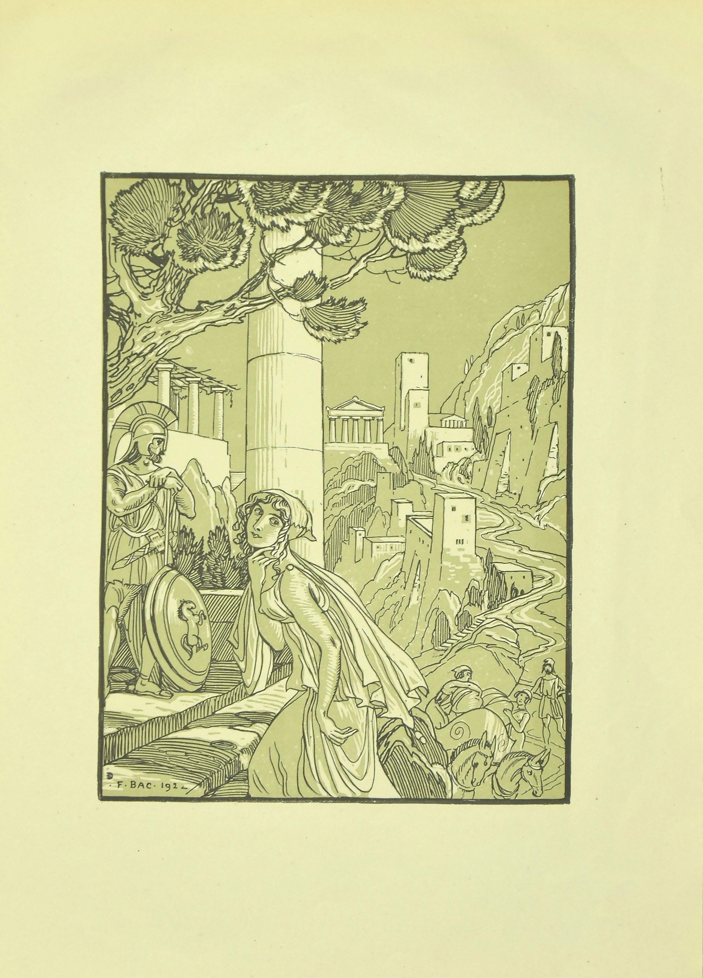 La ville grecque - Lithographie originale de F. Bac - 1922
