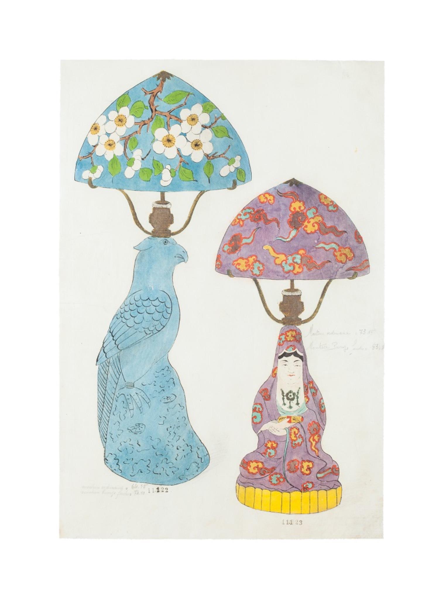 Oriental Lamps - Original Watercolor and Ink Drawing - 19th Century