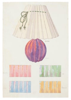 Tischlampe - Original Aquarell- und Tuschezeichnung - 19. Jahrhundert