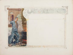 Soffiatore di vetro - Disegno originale a tecnica mista - Inizio XX secolo